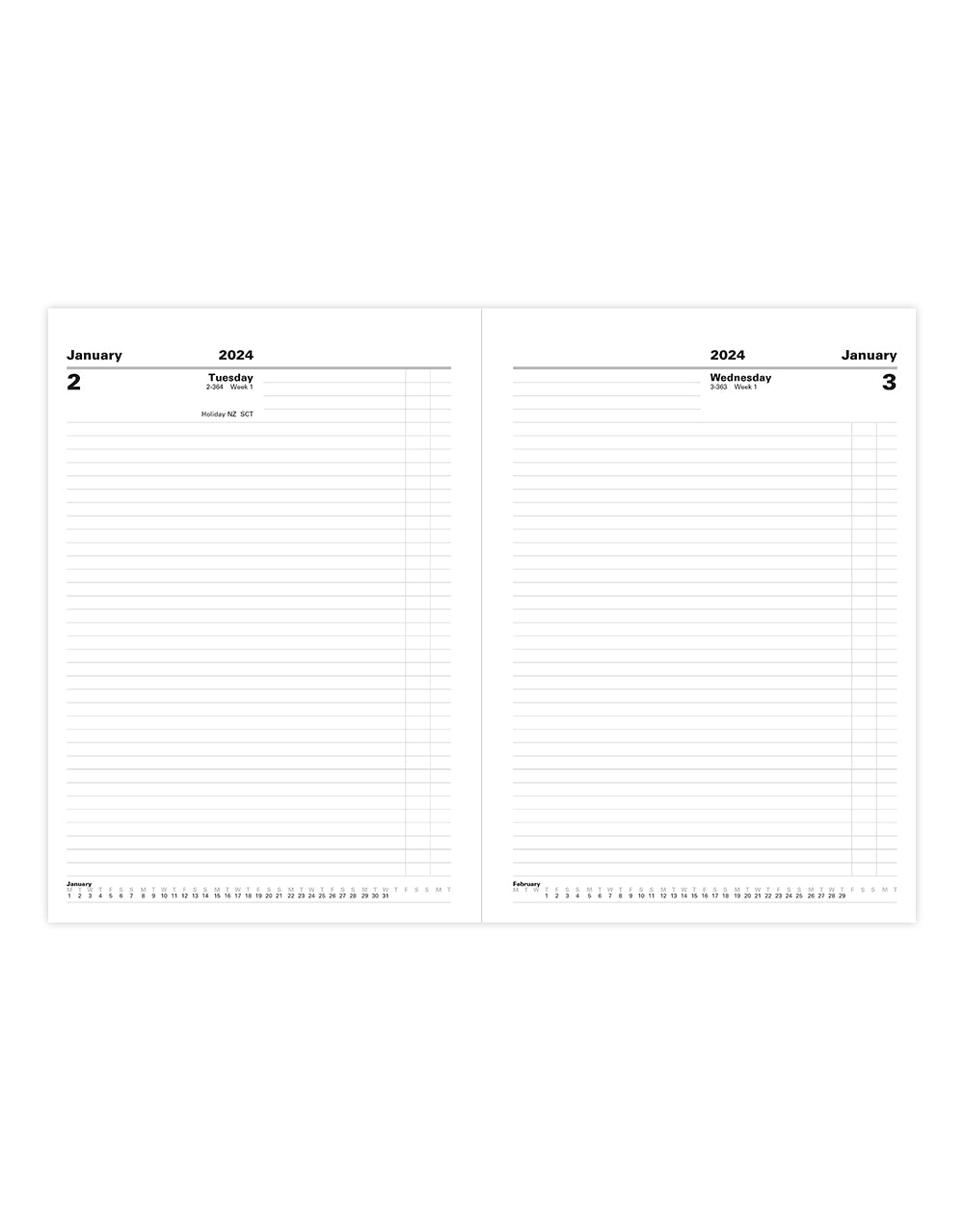 Standard A4 Day to a Page Diary 2024 - English@colour_black