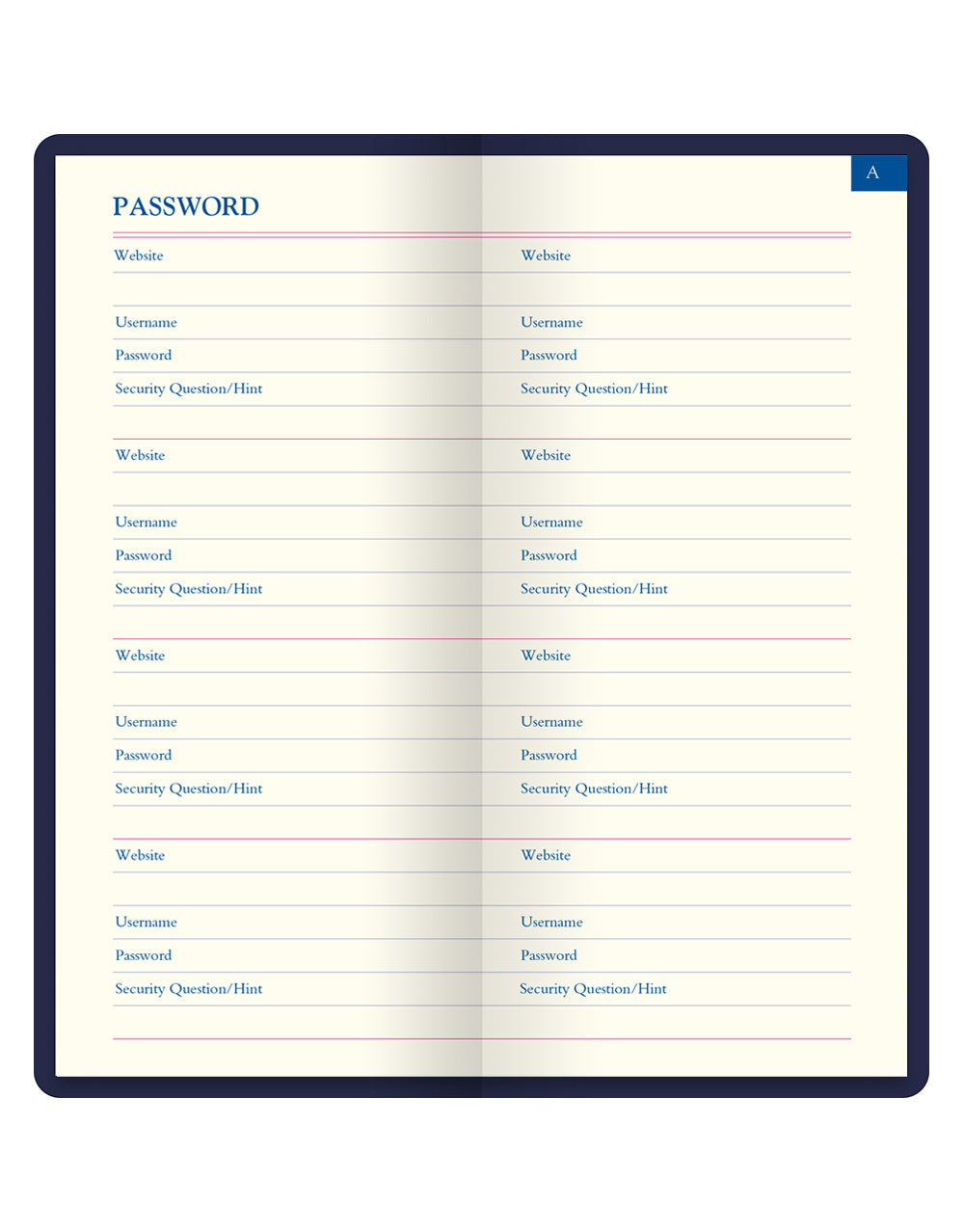 Icon Slim Pocket Password Book Navy#colour_navy