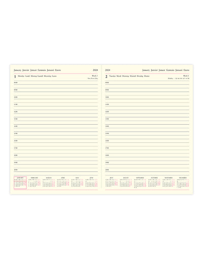 Lecassa A4 Day to a Page Diary with Appointments 2024 - Multilanguage#colour_british-racing-gree