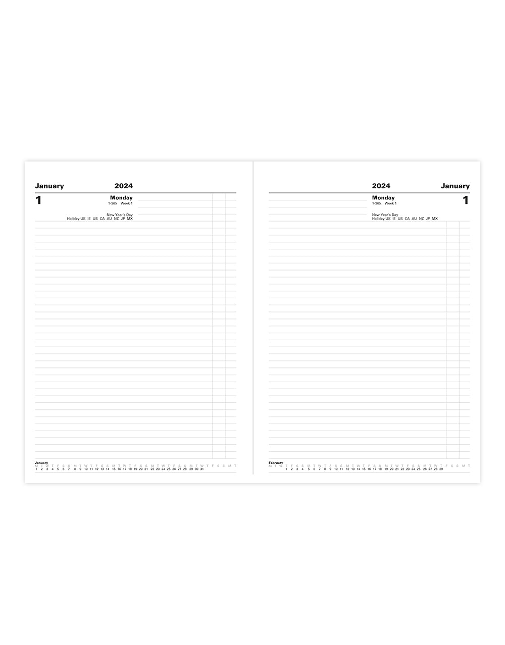 Standard A4 Day to Two Pages Diary 2024 - black-red