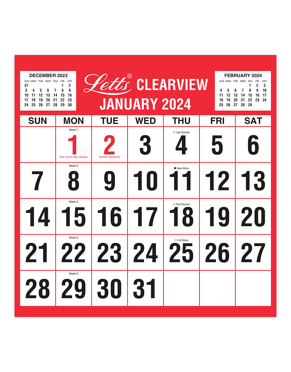 Business Clear View Monthly Wall Planner 2024#colour_red-black