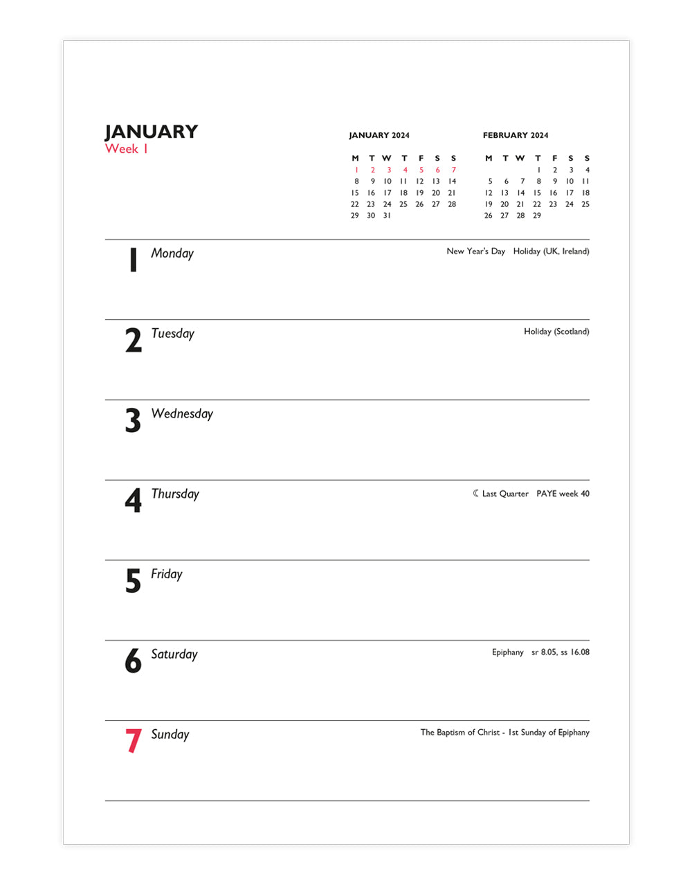 Business Weekly Tablet Wall Calendar 2024