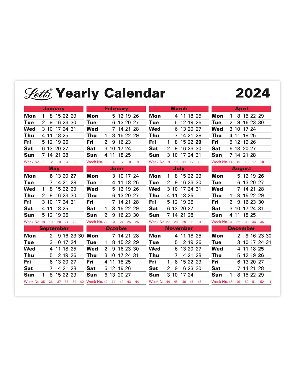 Business Calendar Yearly Diary 2024 Year to view Letts of London