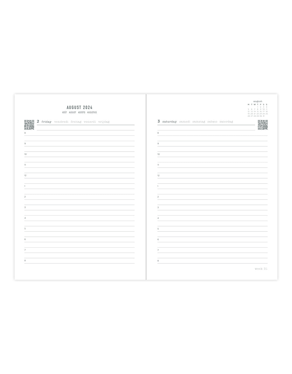 Raw A6 Day to a Page Diary with Appointments 2024-2025 - Multilanguage#colour_grey