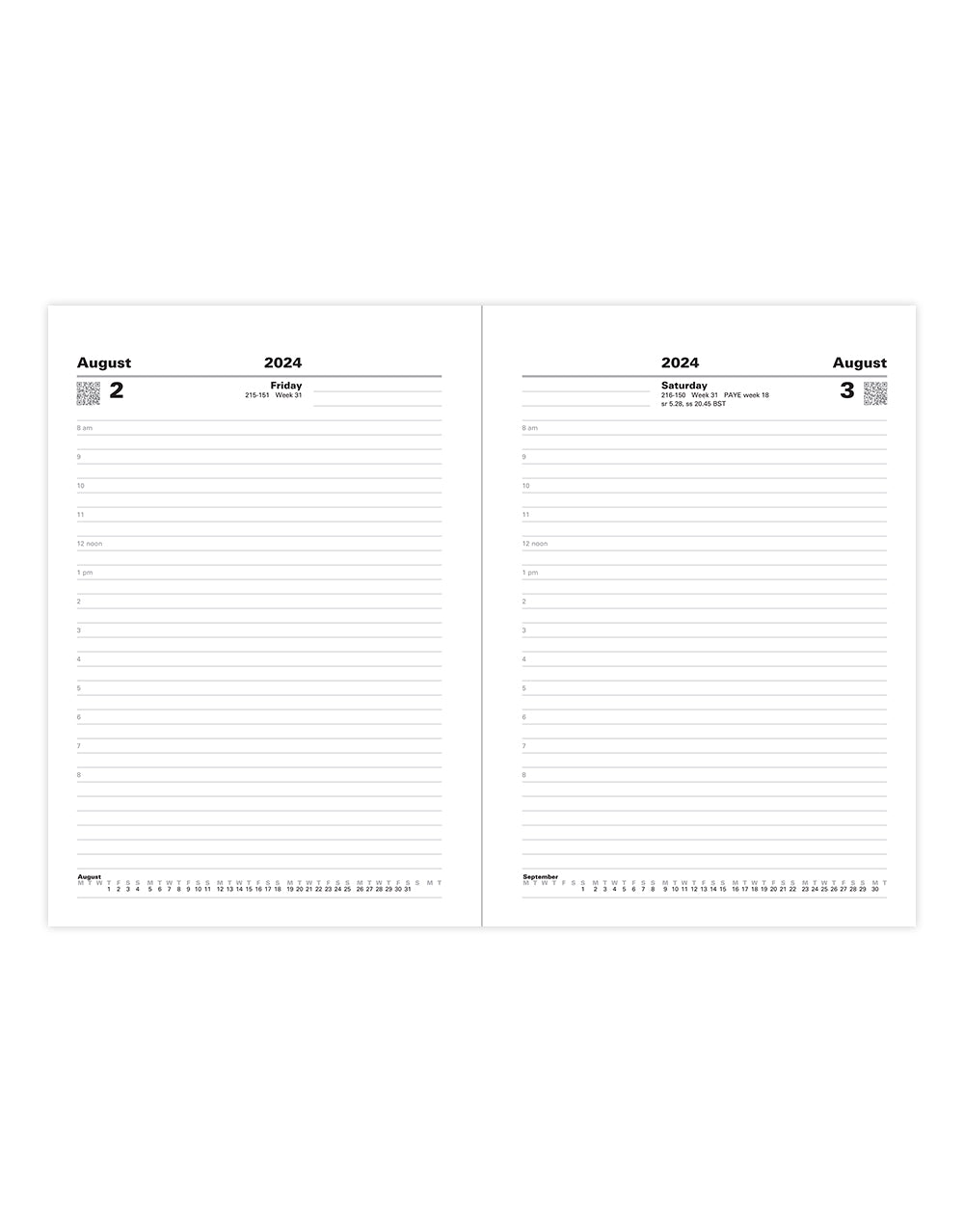 Standard A5 Day to a Page Diary with Appointments 2024-2025 - English#colour_black