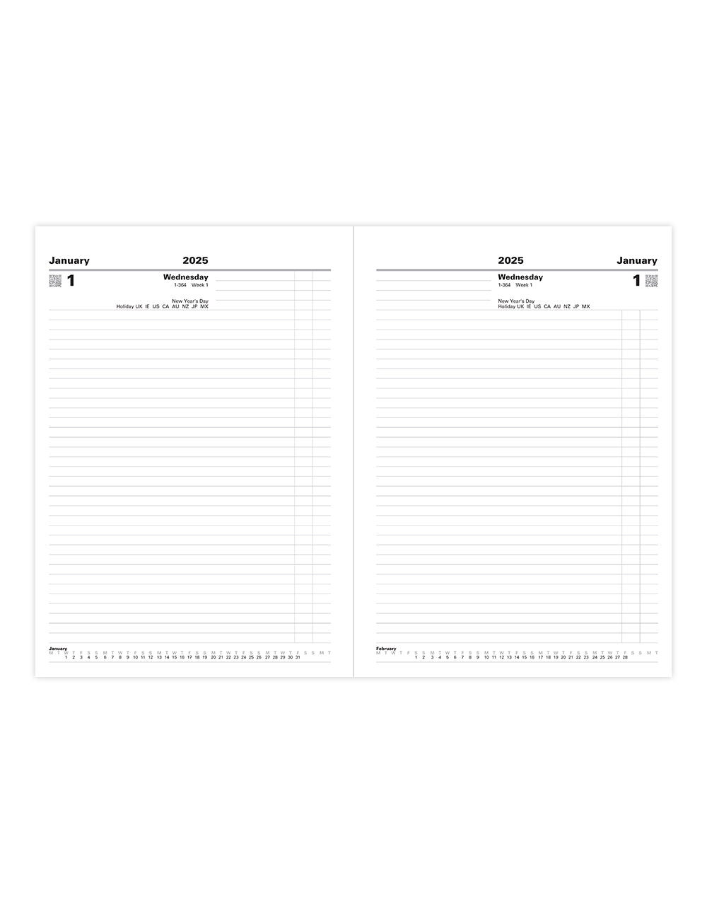 Standard A4 Day to Two Pages Diary 2025 - English 25-TC10#colour_red-black