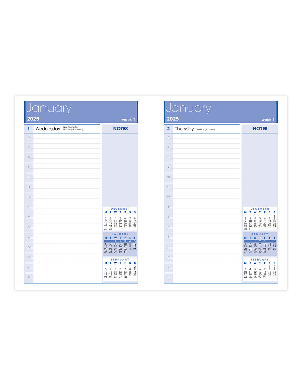 Rhino A5 Day to a Page Diary with Appointments, Notes and Planners 2025 - English  25-TR1XABK#colour_black