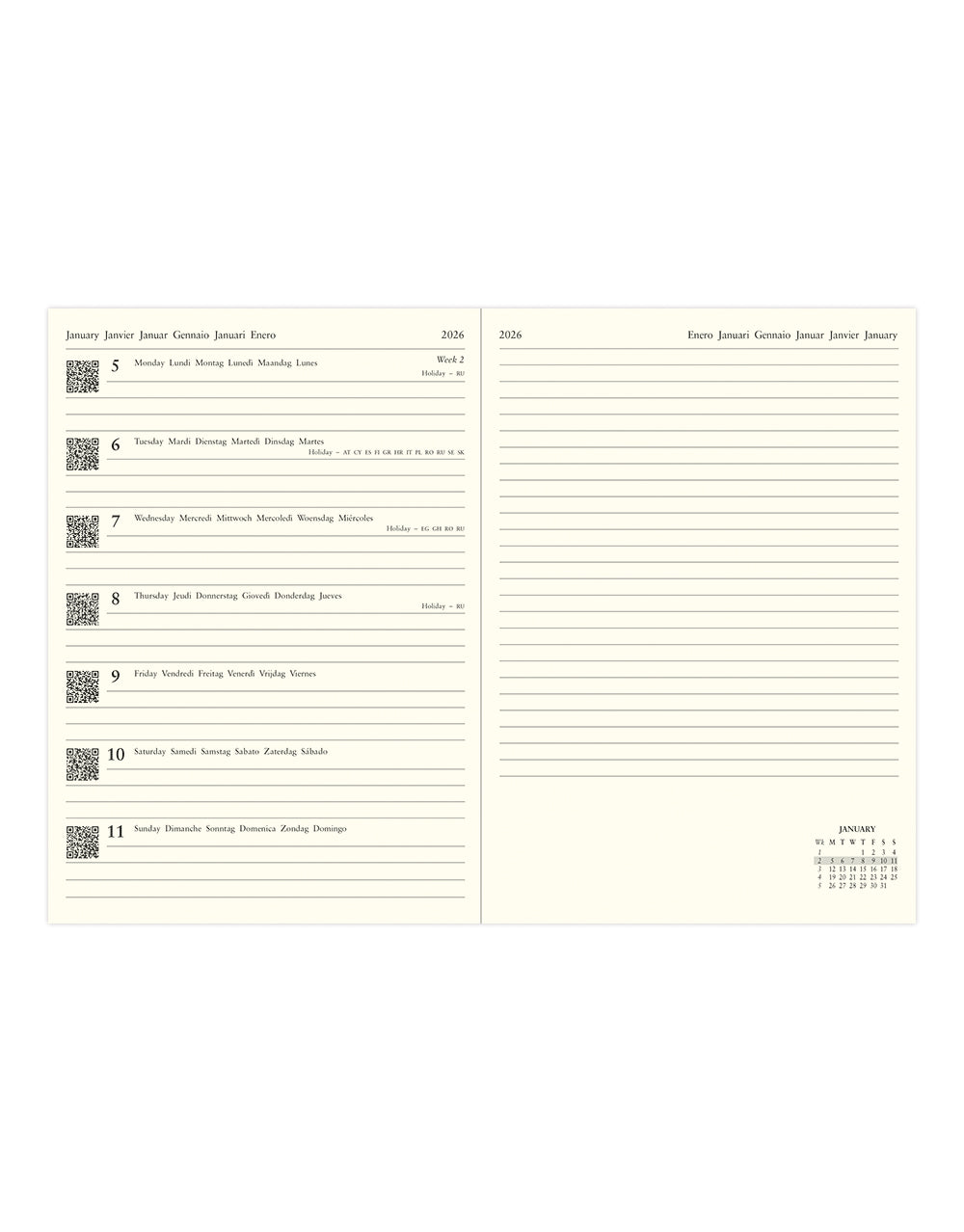 Letts of London Edge A6 Week to View Diary with Notes 2026 Duck Egg 26-080225 #colour_duck-egg