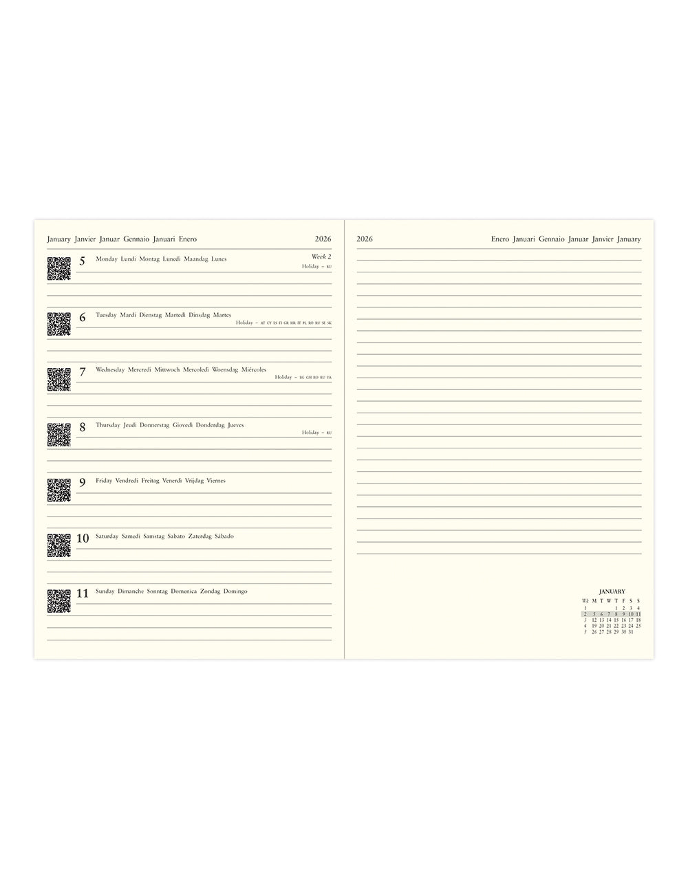 Letts of London Edge A5 Week to View Diary with Notes 2026 Black 26-080227 #colour_black