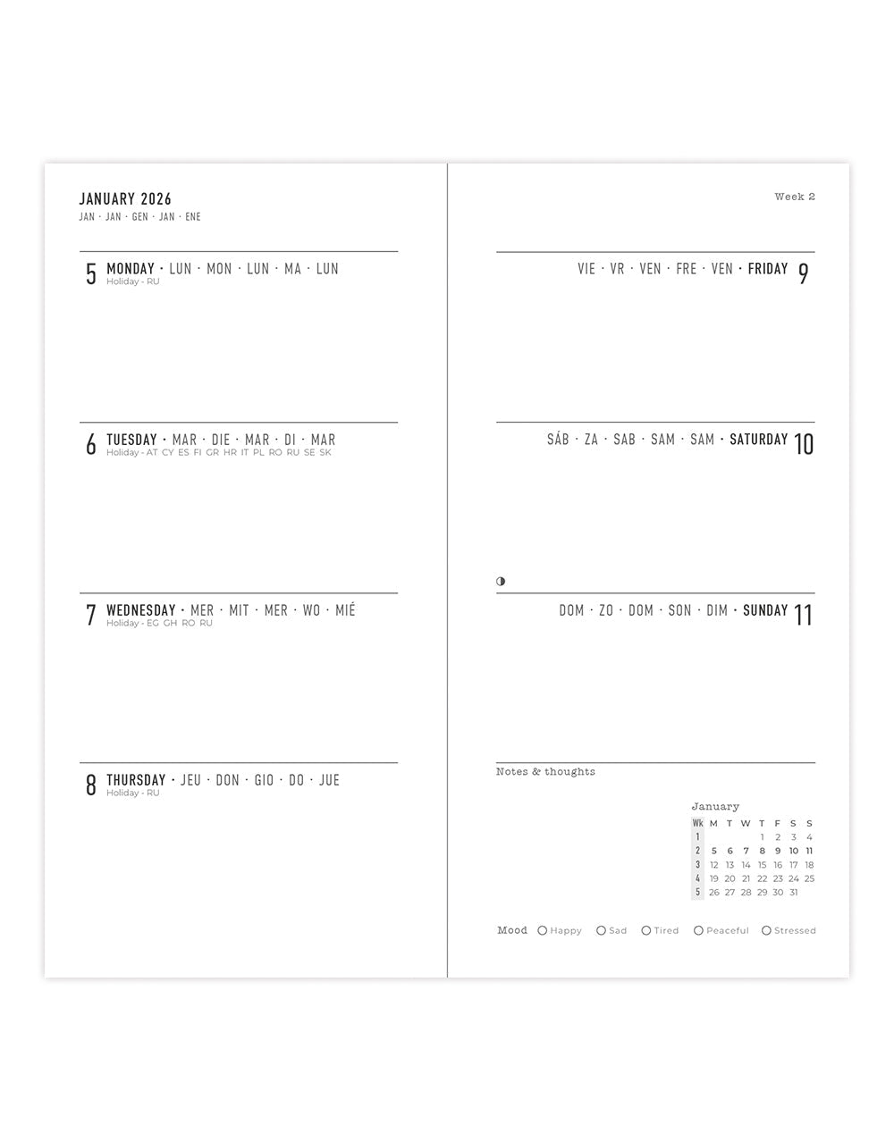 Letts of London Milano Slim Week to View Diary 2026 - Multilanguage Blue 26-080558 #colour_blue