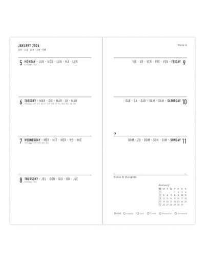 Letts of London Milano Slim Week to View Diary 2026 - Multilanguage Blue 26-080558 #colour_blue