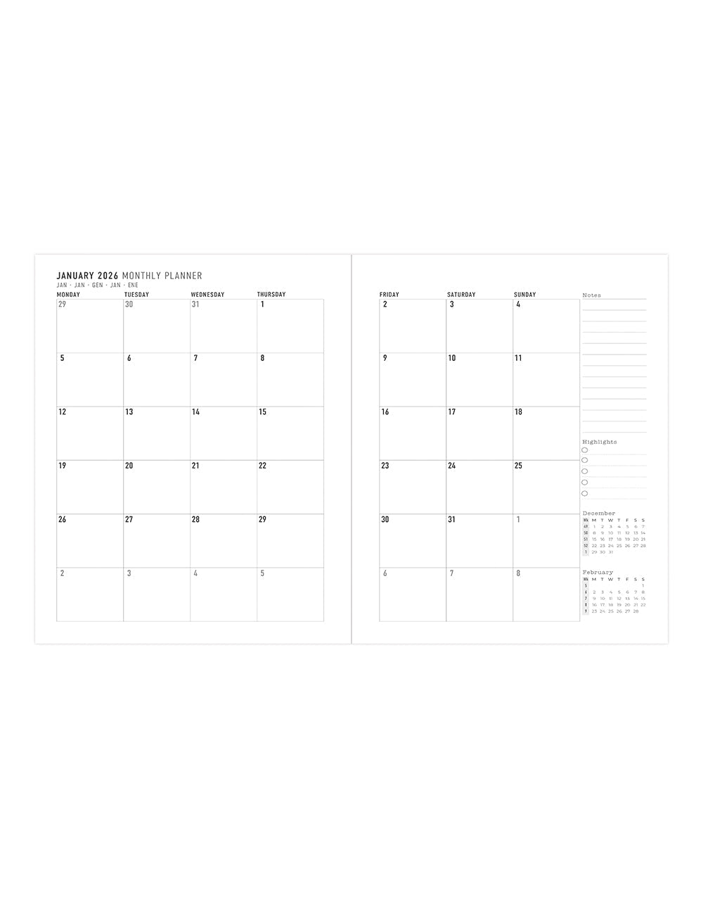 Letts of London Milano Quarto Vertical Week to View Diary with Appointments 2026 - Multilanguage Black 26-080561 #colour_black