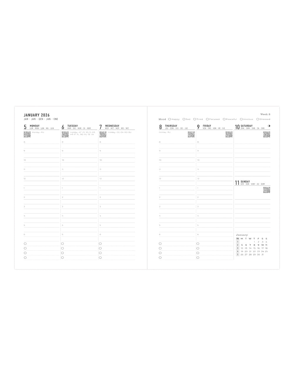 Letts of London Milano Quarto Vertical Week to View Diary with Appointments 2026 - Multilanguage Blue 26-080562 #colour_blue