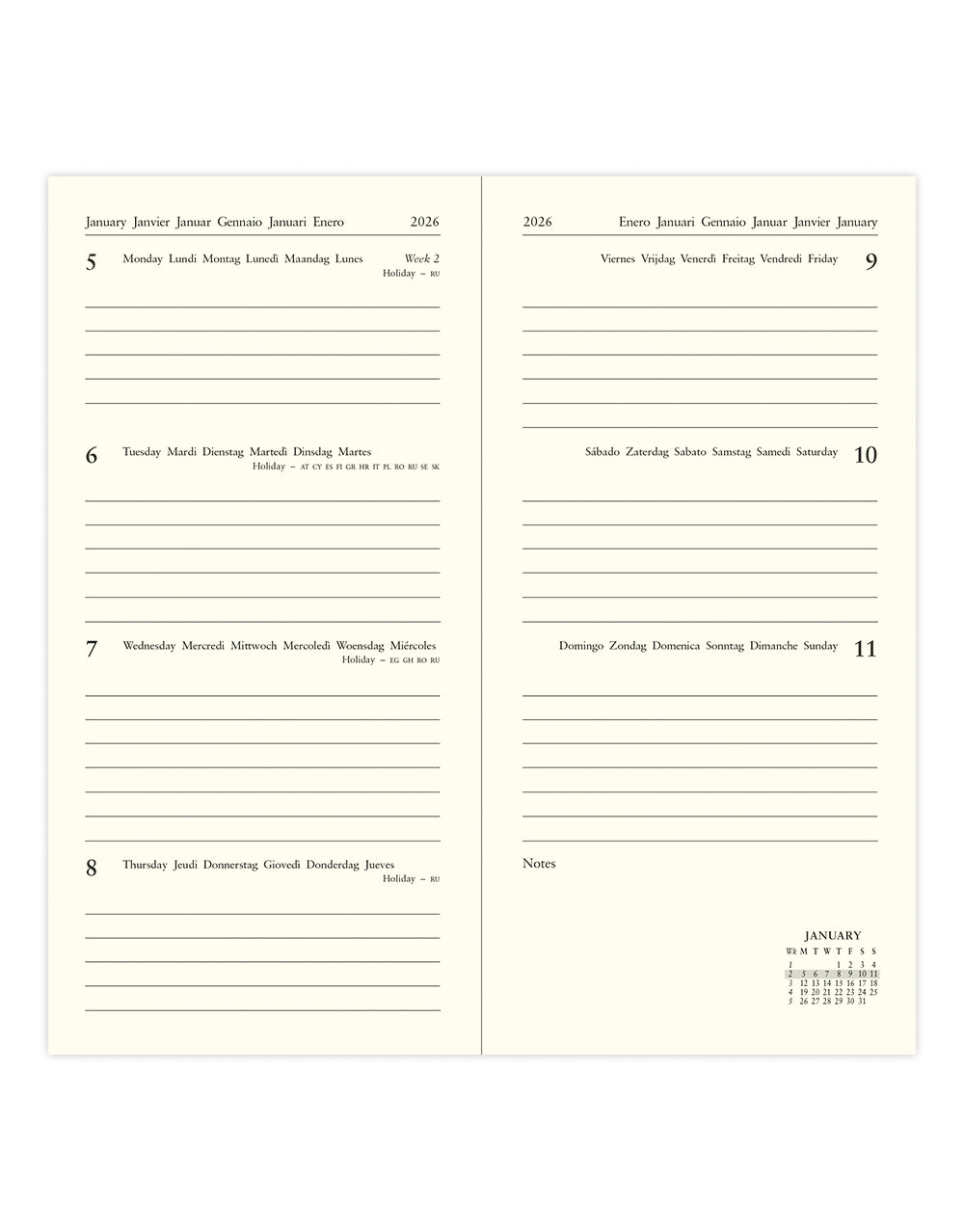 Letts of London Baroque Slim Week to View Diary 2026 - Multilanguage Navy 26-080616 #colour_navy