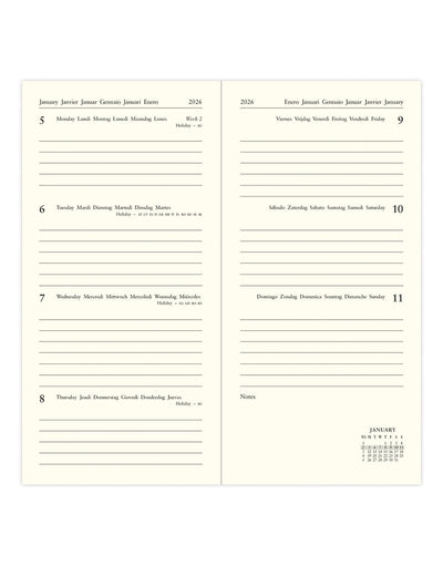 Letts of London Baroque Slim Week to View Diary 2026 - Multilanguage Navy 26-080616 #colour_navy