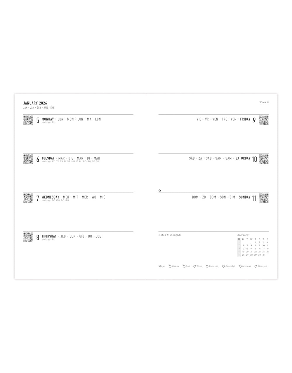 Letts of London Zodiac A6 Week to View Diary 2026 - Multilanguage Midnight 26-082299 #colour_midnight