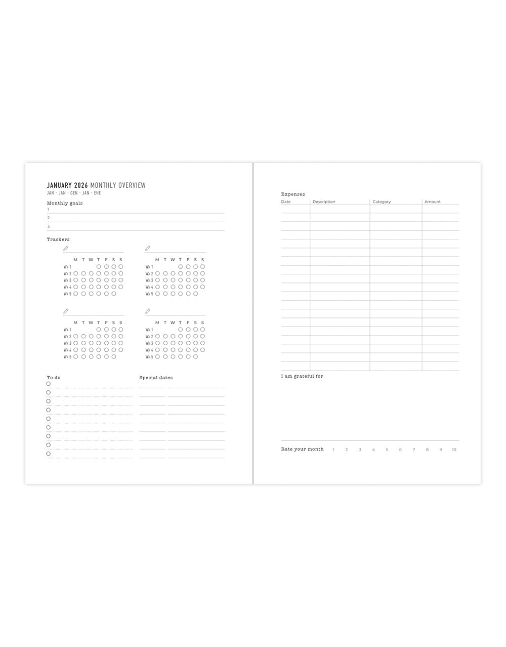 Letts of London Spring Valley A6 Week to View Diary 2026 - Multilanguage Green 26-082379 #colour_green