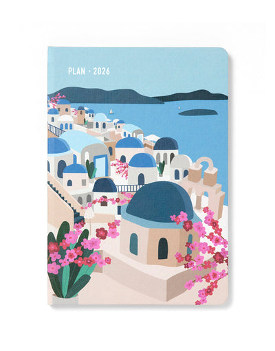 Letts of London Wanderlust A5 Week to View Diary 2026 - Multilanguage Santorini 26-082434 #colour_santorini