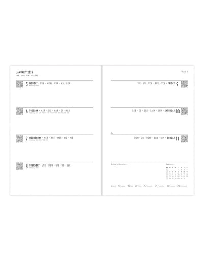 Letts of London Serene A6 Week to View Diary 2026 - Multilanguage Midnight 26-082500 #colour_midnight