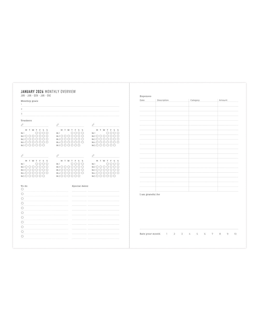 Letts of London Conscious Evergreen A5 Week to View Diary 2026 - Multilanguage Pine 26-082553 #colour_pine