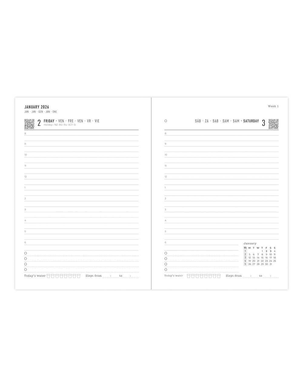 Letts of London Titanium A6 Day to a Page Diary with Appointments 2026 - Multilanguage Charcoal 26-082592 #colour_silver