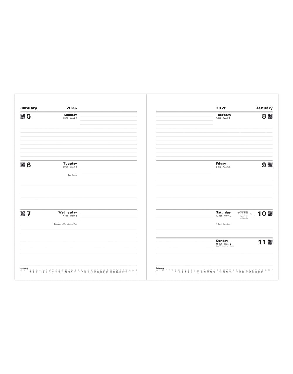 Letts of London Standard A4 Week to View Diary 2026 - English Black 26-T31ZBK #colour_black