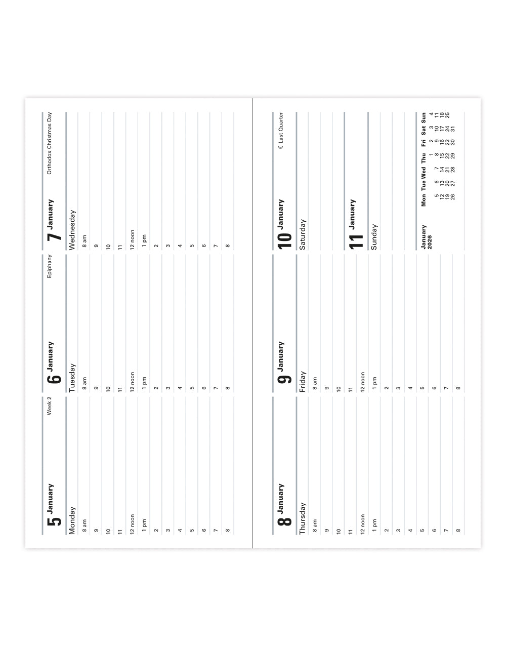 Letts of London Classic Slim Landscape Week to View Diary with Appointments 2026 - English Black 26-T35SBK #colour_black