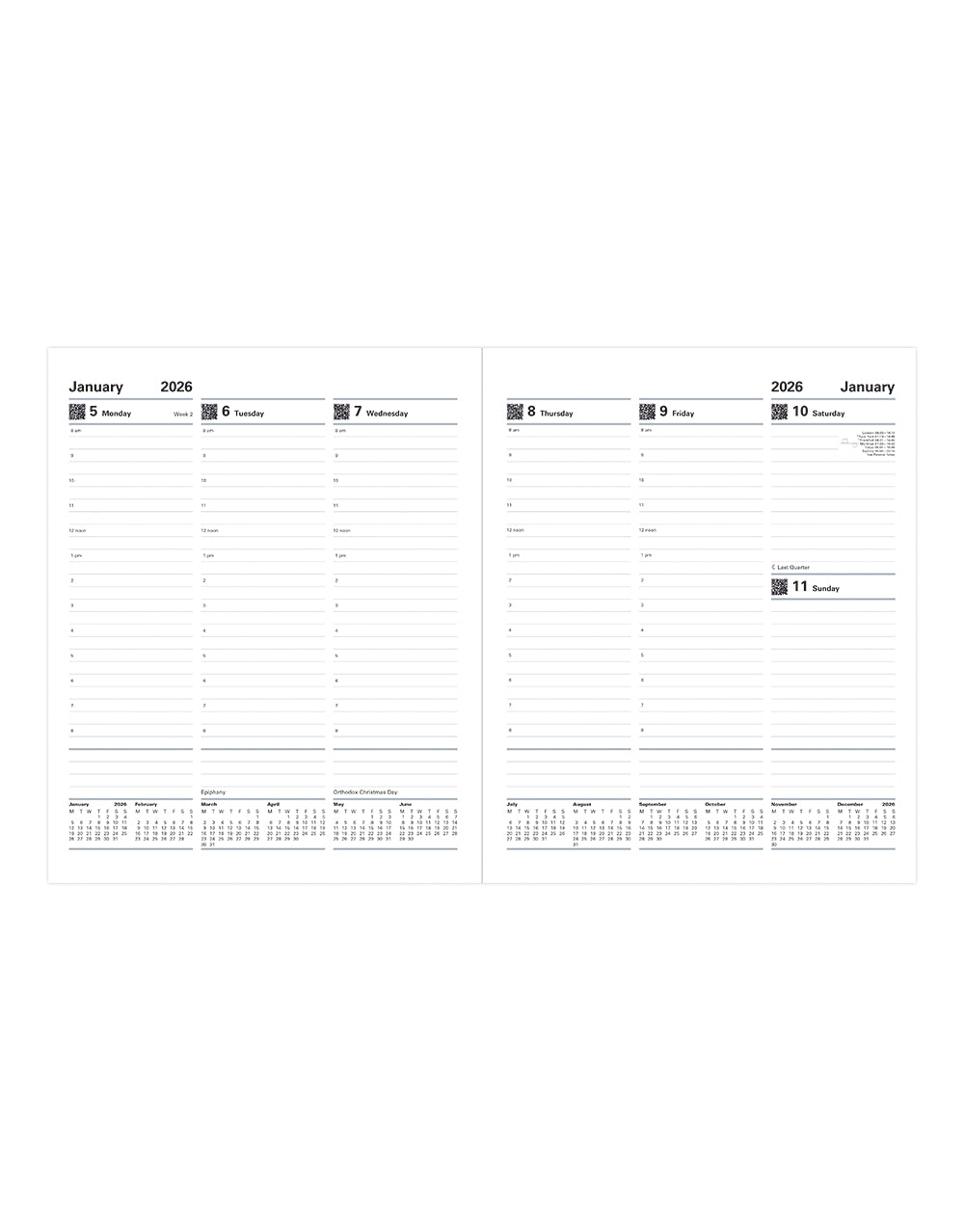 Letts of London Connoisseur Quarto Vertical Week to View Diary with Appointments 2026 - English - Black 26-TC3YBK #colour_black