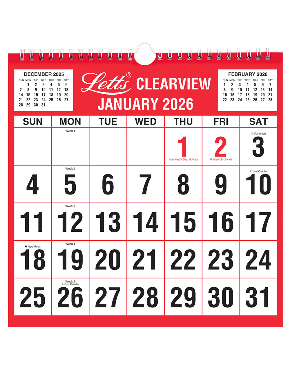 Letts Business Clear View Monthly Wall Planner 2026 26-TCMC #colour_red-black