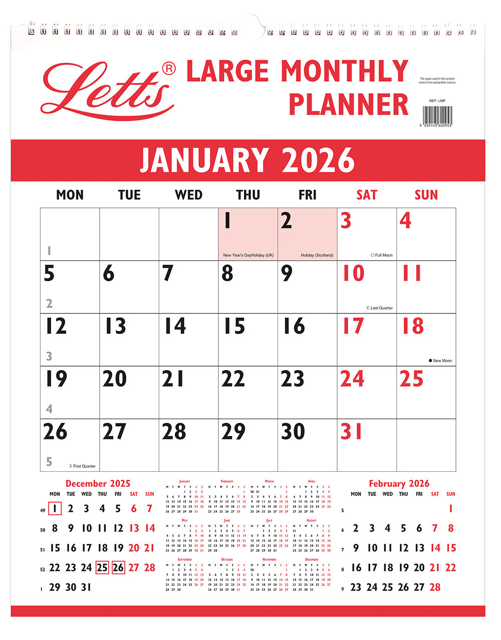 Letts Business Large Monthly Wall Planner 2026 26-TLMP