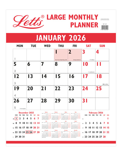 Letts Business Large Monthly Wall Planner 2026 26-TLMP