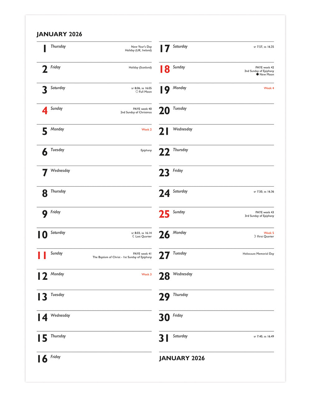 Letts Business Monthly Tablet Wall Calendar 2026 26-TM #colour_white