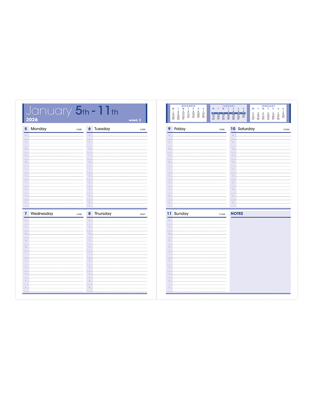 Rhino A4 Week to View Diary with Appointments, Notes and Planners 2026 Black - English 26-TR3ZABK#colour_black