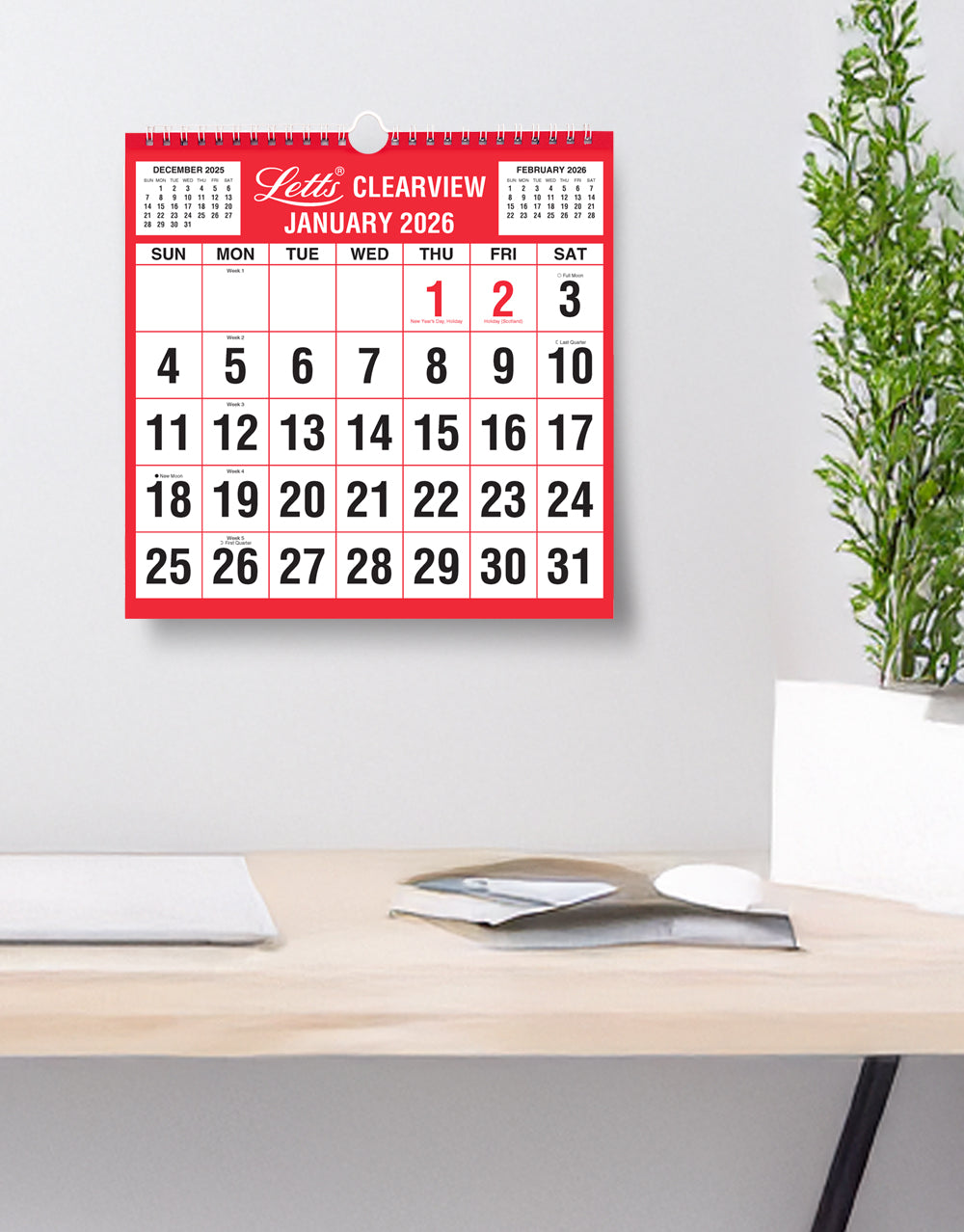 Letts Business Clear View Monthly Wall Planner 2026 26-TCMC #colour_red-black