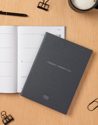 Letts of London Titanium A6 Day to a Page Diary with Appointments 2026 - Multilanguage Charcoal 26-082592 #colour_silver