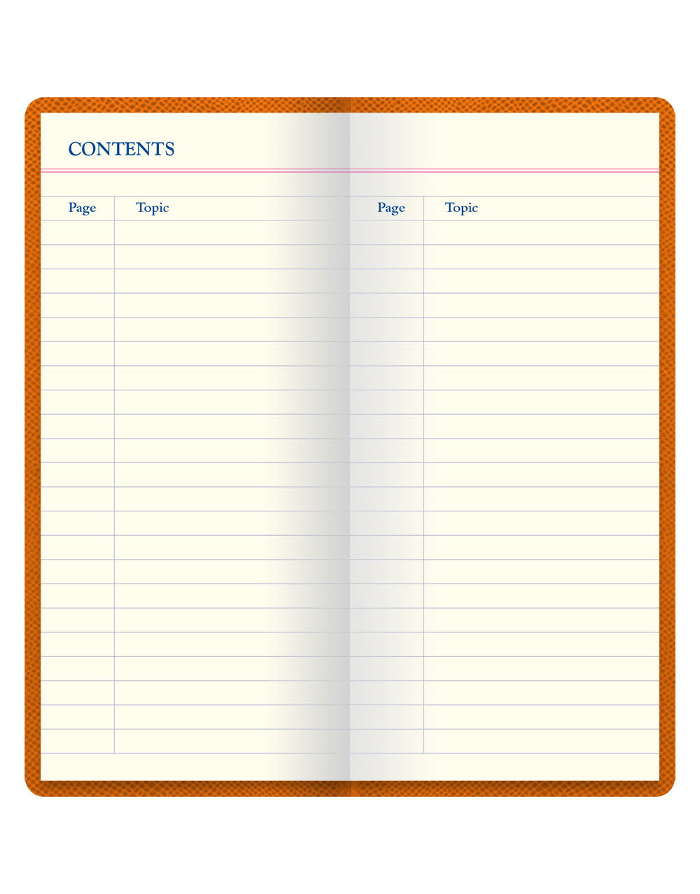 Legacy Slim Pocket Travel Journal Orange Contents Pages#colour_orange