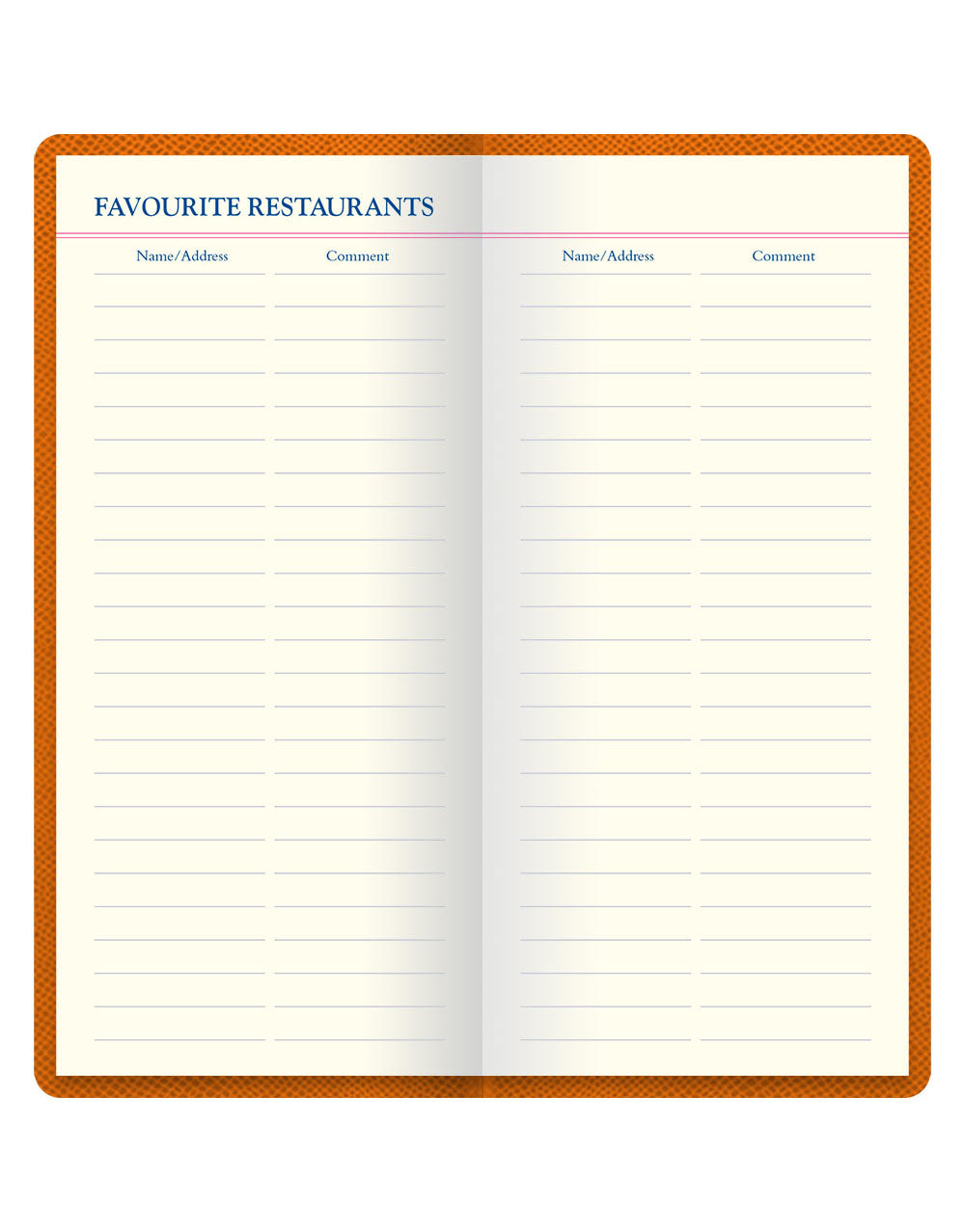 Legacy Slim Pocket Travel Journal Orange Favourite Restaurants#colour_orange