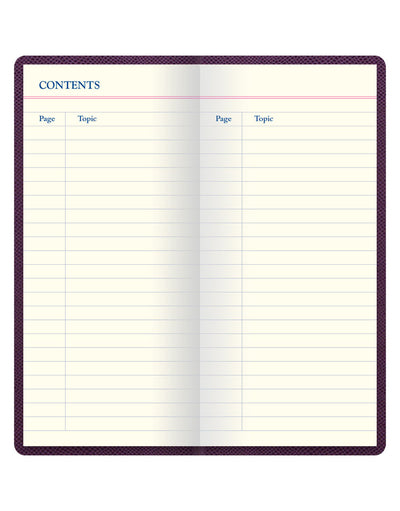 Legacy Slim Pocket Travel Journal Purple Contents Pages#colour_purple